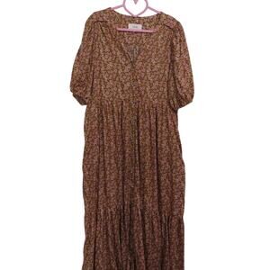 Xirena Women Sz S Honeysuckle Lennox Dress Floral Print Puff Sleeve Ruffle Midi